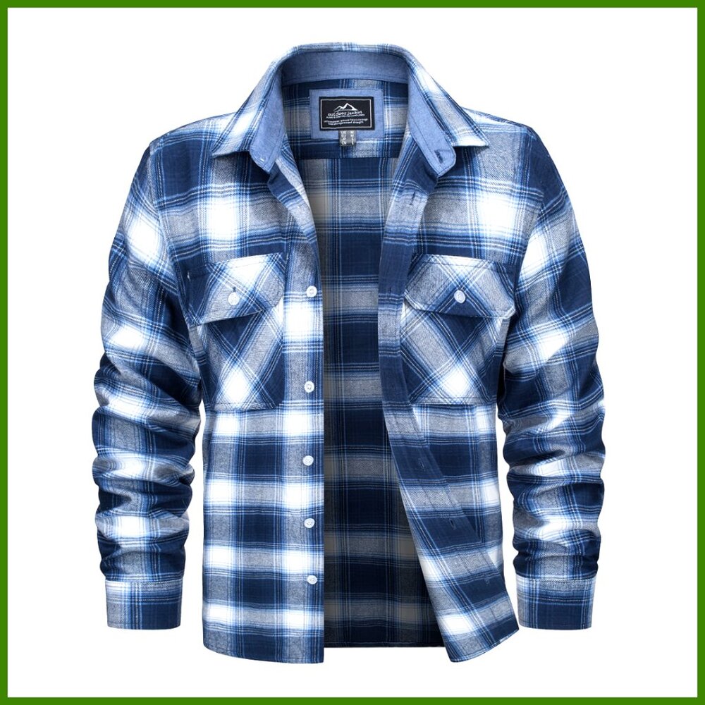 Men's Flannel Shirt Cotton Long Sleeve Plaid Button Up with Pockets